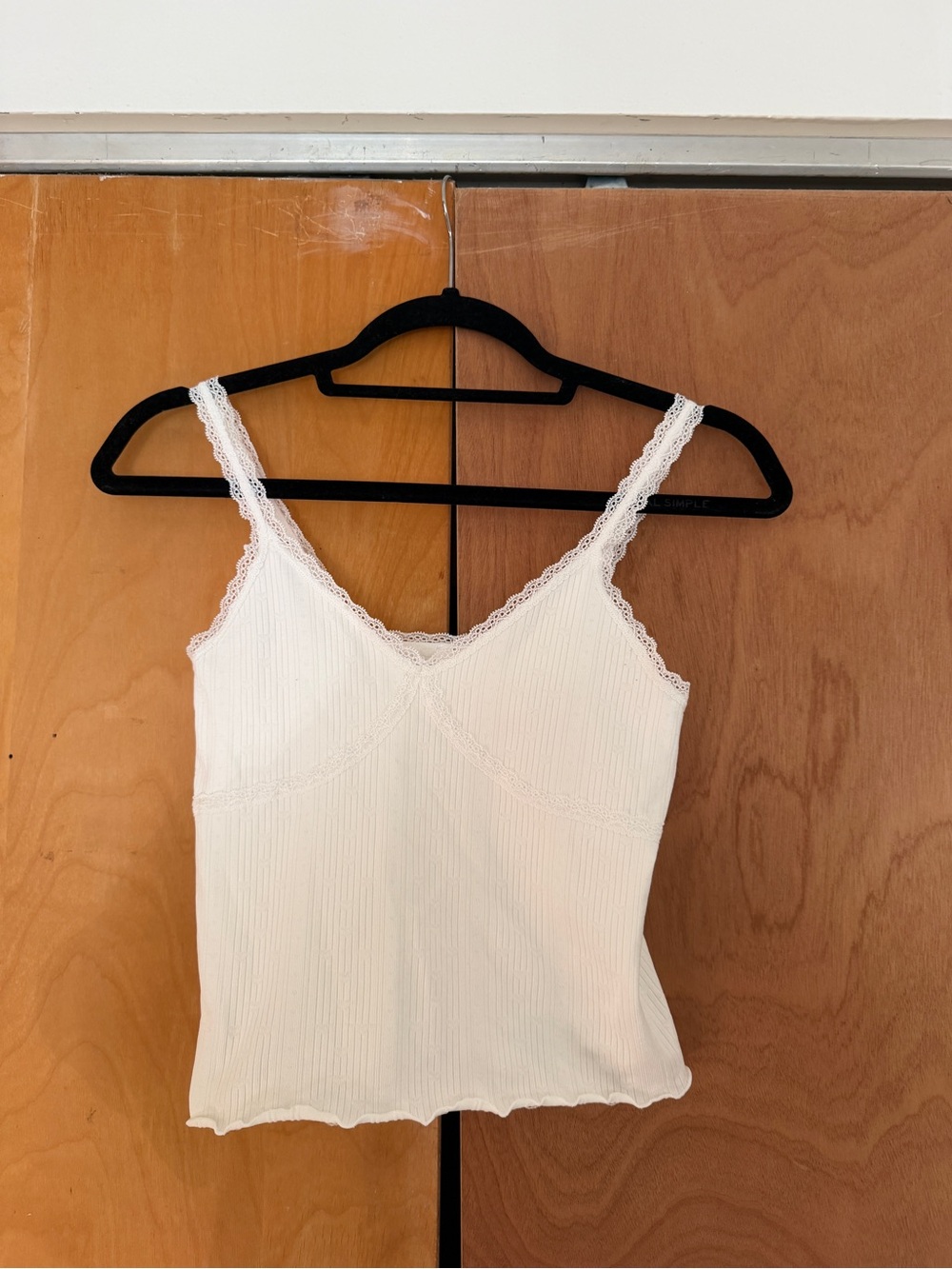 bp White Ribbed Lace-Trim Tank Top